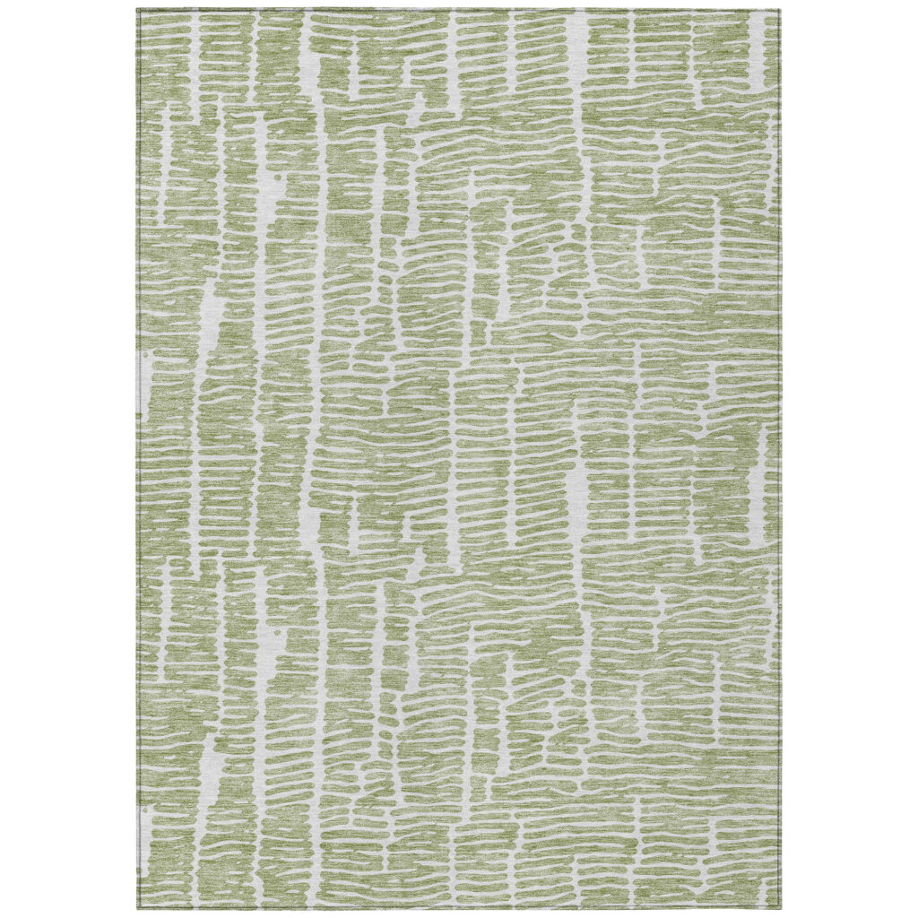 9' X 12' Artichoke Green Green And Ivory Abstract Washable Indoor Outdoor Area Rug