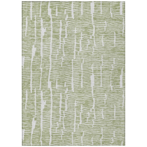 9' X 12' Artichoke Green Green And Ivory Abstract Washable Indoor Outdoor Area Rug