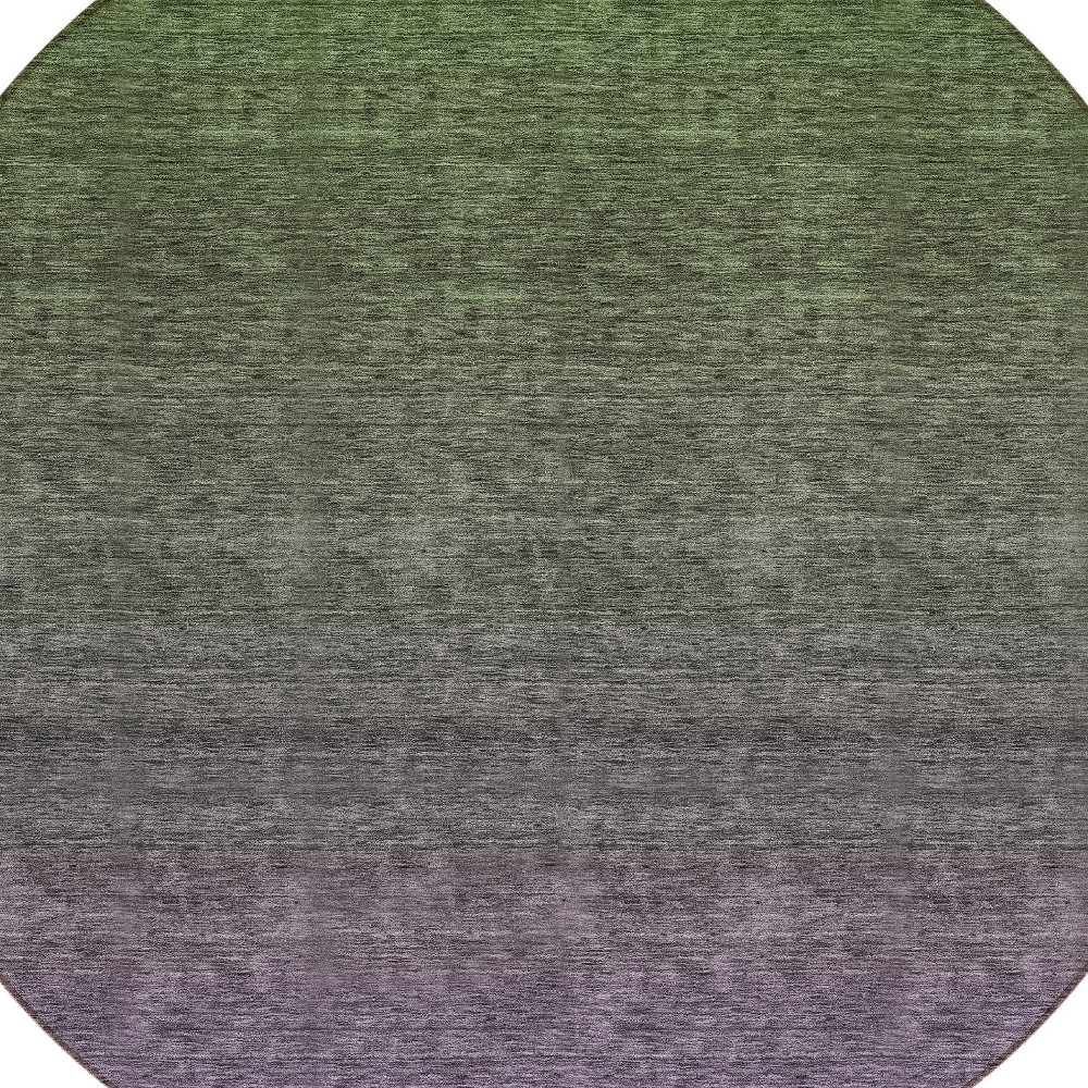 8' Purple Charcoal And Green Round Ombre Washable Indoor Outdoor Area Rug