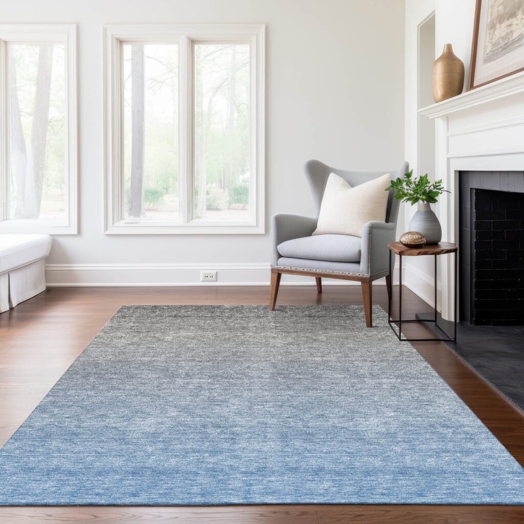 10' X 14' Denim Blue And Gray Ombre Washable Indoor Outdoor Area Rug