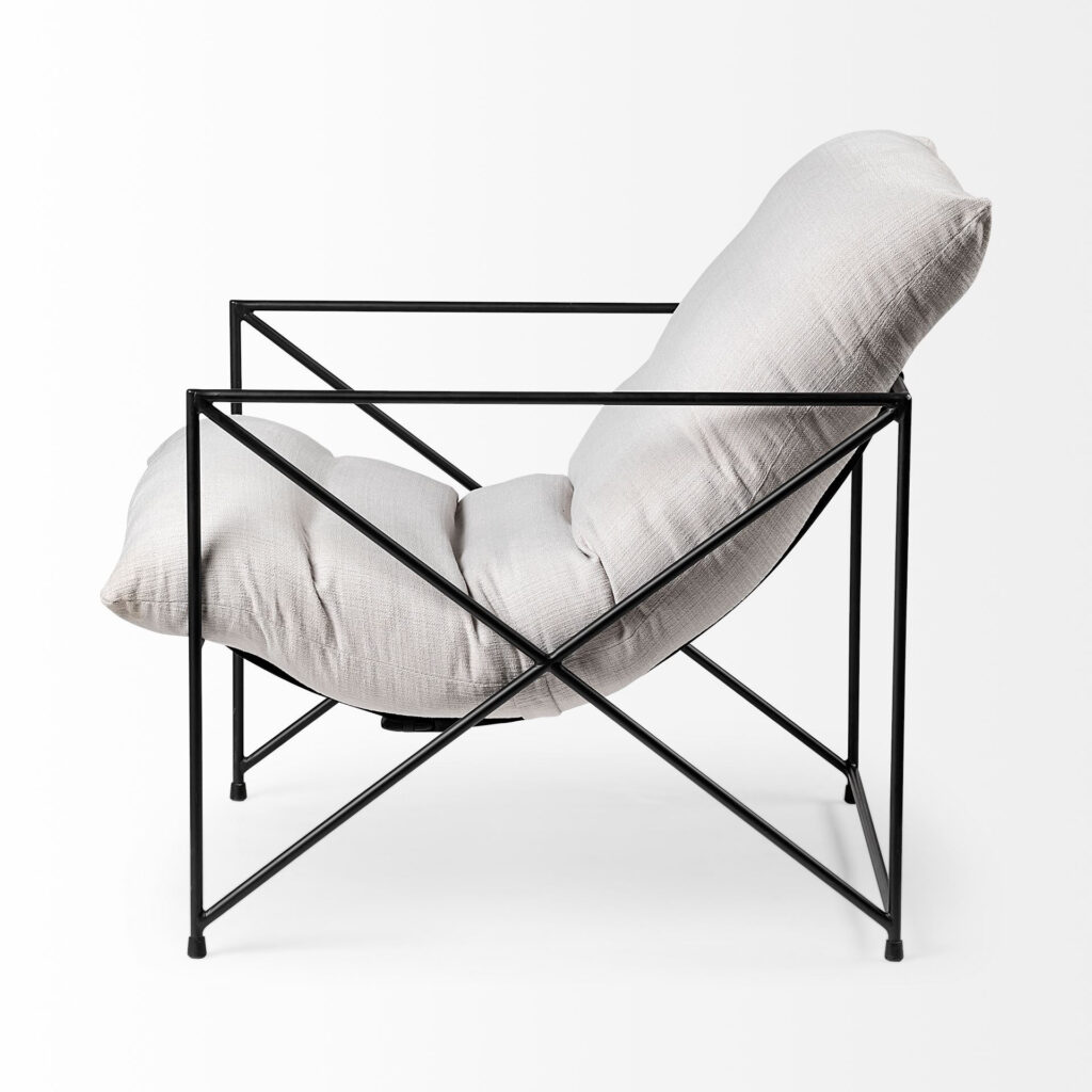 30" Cream and Black Fabric Lounge Chair