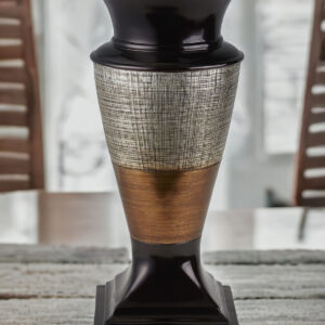 18" Black Silver and Gold Polyresin Urn Vase