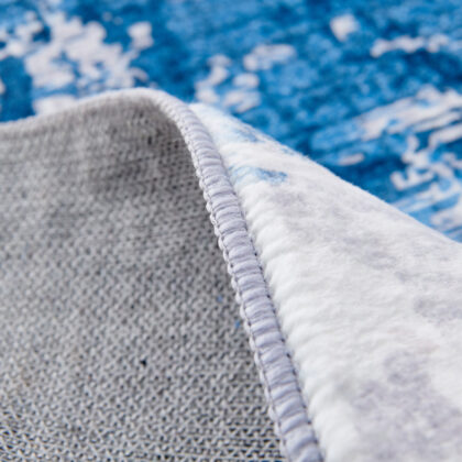 3' X 5' Gray and Blue Abstract Shag Printed Washable Non Skid Area Rug