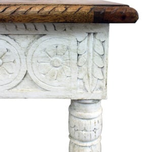 24" Ivory And Brown Distressed Solid Wood Square End Table