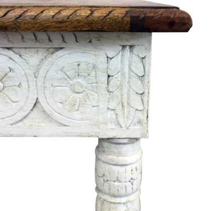 24" Ivory And Brown Distressed Solid Wood Square End Table
