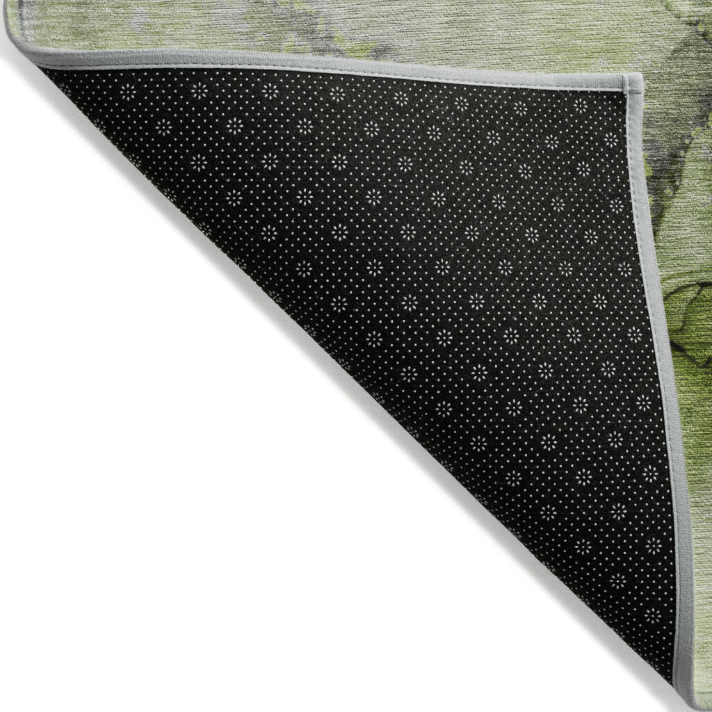 8' Runner Green Abstract Washable Non Skid Indoor Outdoor Runner Rug