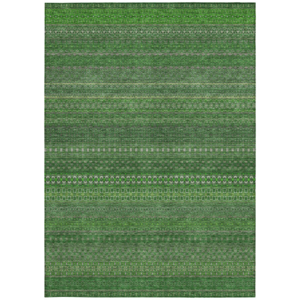 10' X 14' Fern Green Striped Washable Non Skid Indoor Outdoor Area Rug