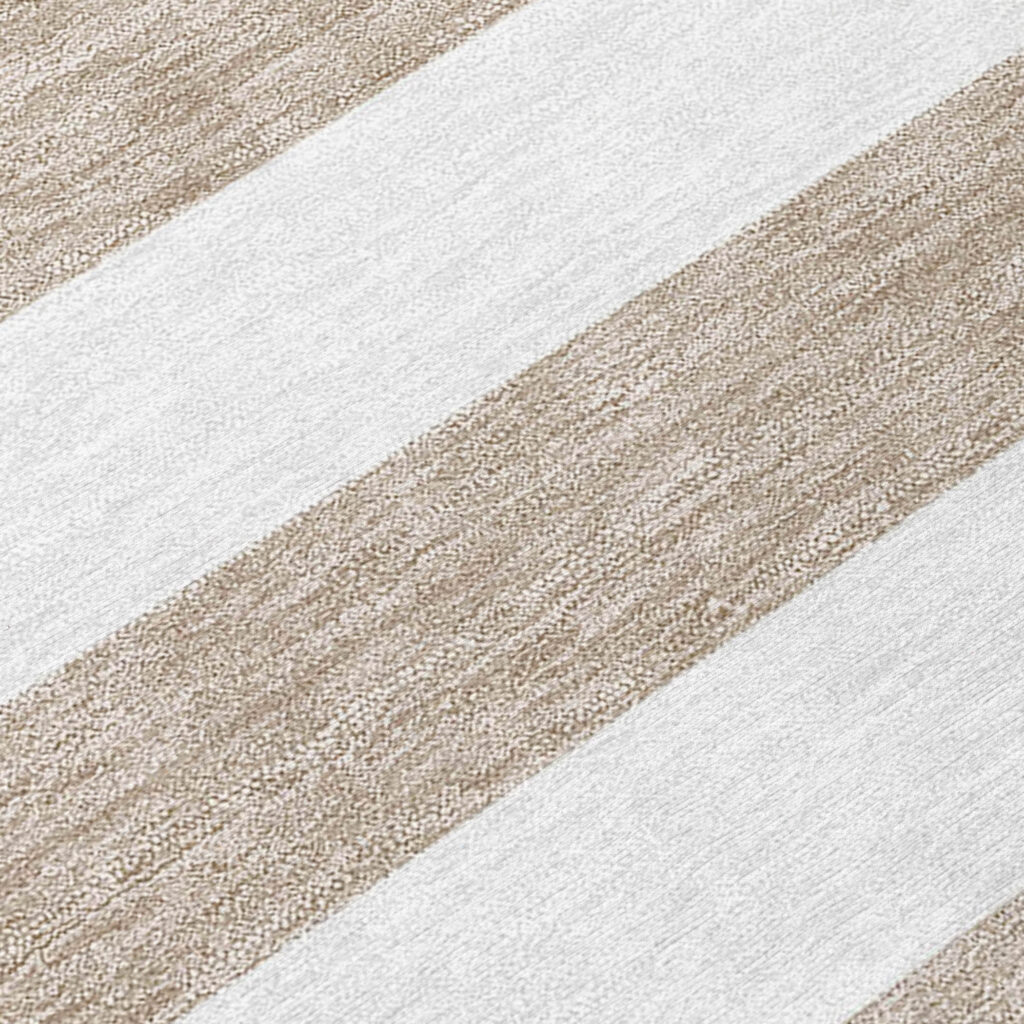 8' X 8' Taupe and White Round Striped Washable Indoor Outdoor Area Rug