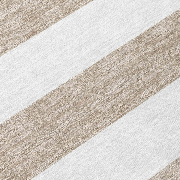8' X 8' Taupe and White Round Striped Washable Indoor Outdoor Area Rug