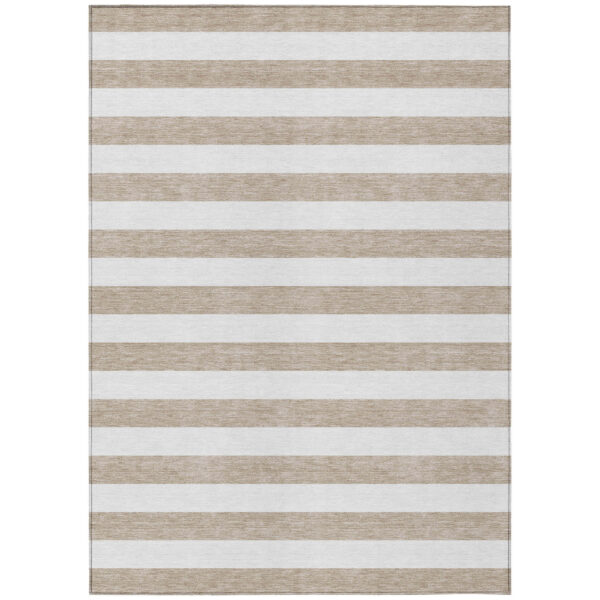 3' X 5' Taupe and White Striped Washable Indoor Outdoor Area Rug
