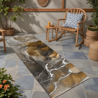 8' Runner Brown and Gray Abstract Washable Non Skid Indoor Outdoor Runner Rug