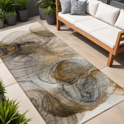 8' Runner Brown Abstract Washable Non Skid Indoor Outdoor Runner Rug