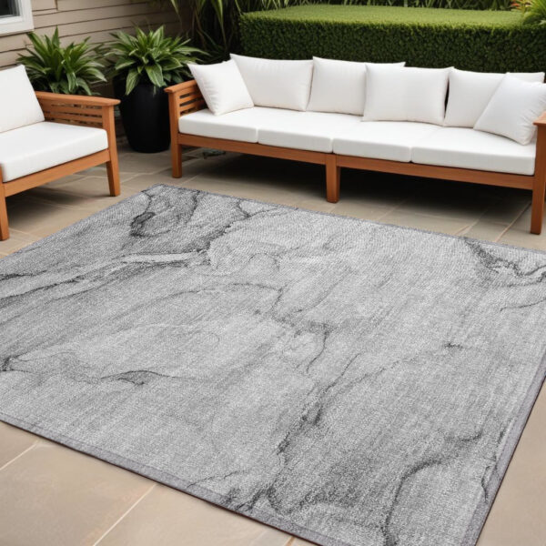 8' X 10' Gray Abstract Washable Non Skid Indoor Outdoor Area Rug