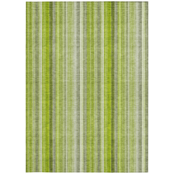 5' X 8' Green Striped Washable Non Skid Indoor Outdoor Area Rug