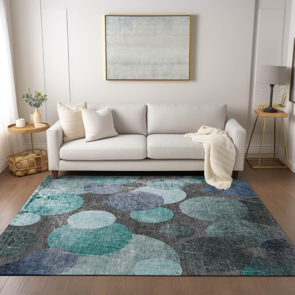9' X 12' Gray Blue and Purple Abstract Washable Non Skid Indoor Outdoor Area Rug