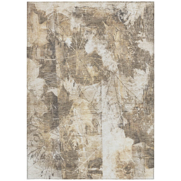 9' X 12' Taupe and Ivory Floral Washable Non Skid Indoor Outdoor Area Rug