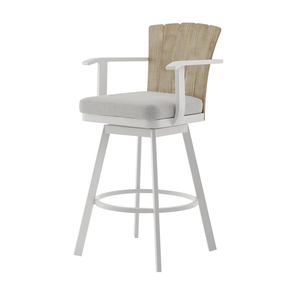 44" Gray Metal Swivel Outdoor Bar Height chair with Footrest