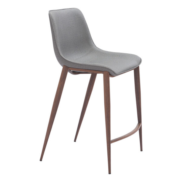 Set of Two 26" Slate Gray and Brown Faux Leather and Steel Counter Height Bar Chairs