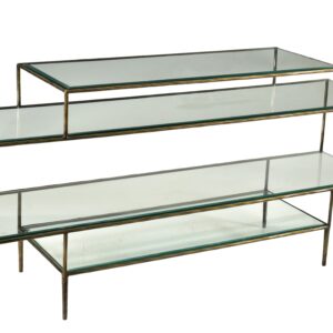 60" Clear and Gold Glass Floor Shelf Console Table With Storage