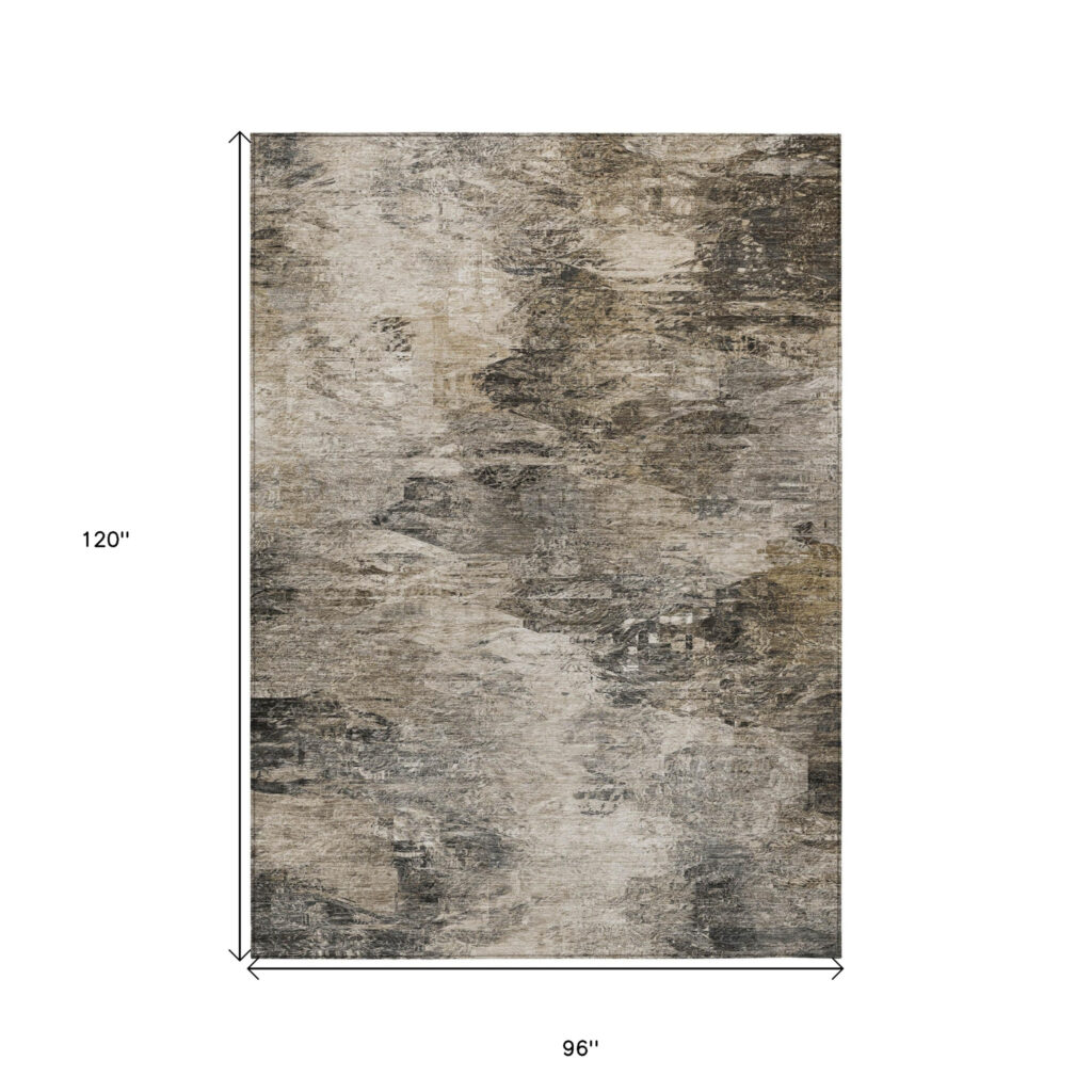 8' X 10' Taupe Beige And Brown Abstract Washable Indoor Outdoor Area Rug