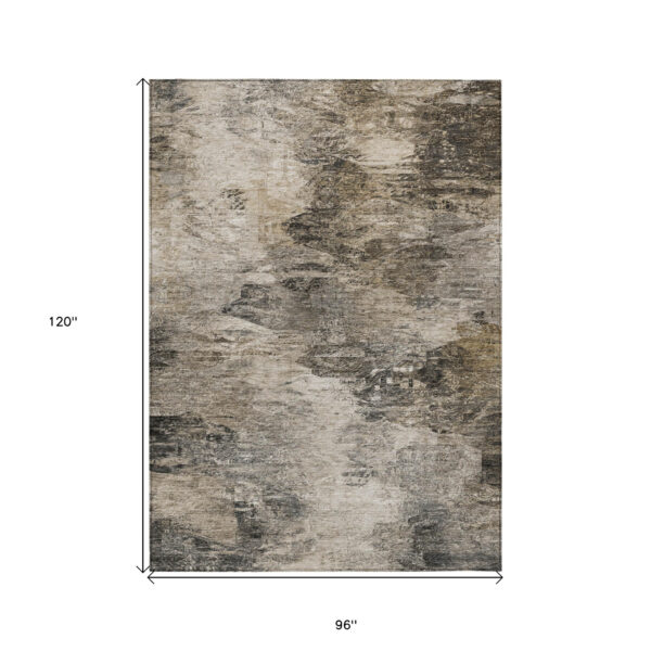 8' X 10' Taupe Beige And Brown Abstract Washable Indoor Outdoor Area Rug