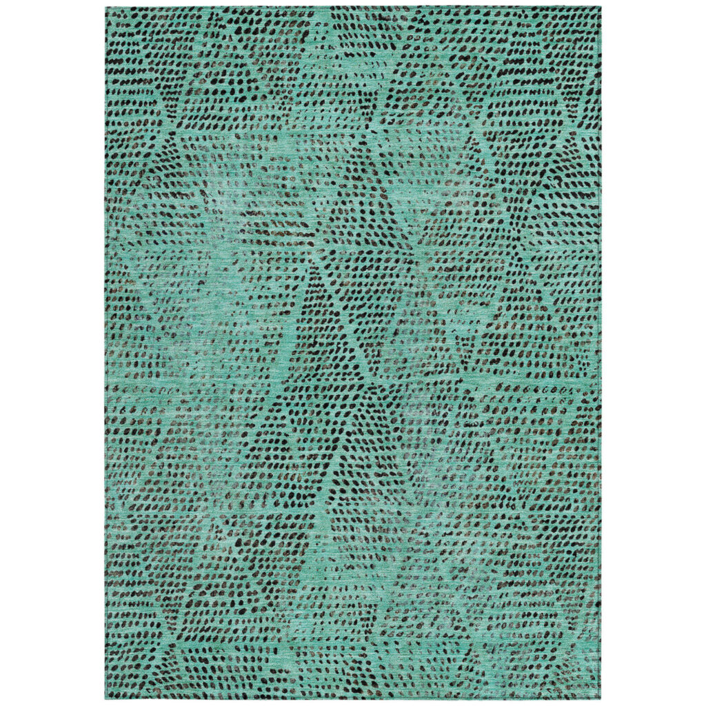 9' X 12' Teal Blue And Charcoal Geometric Washable Indoor Outdoor Area Rug