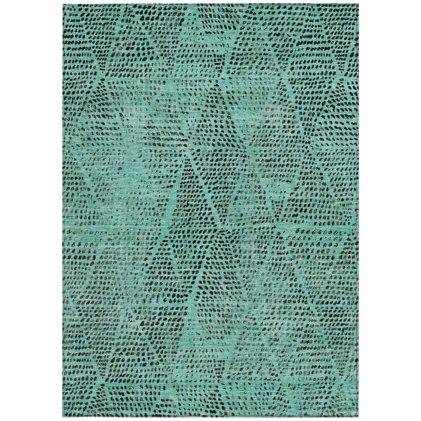 9' X 12' Teal Blue And Charcoal Geometric Washable Indoor Outdoor Area Rug