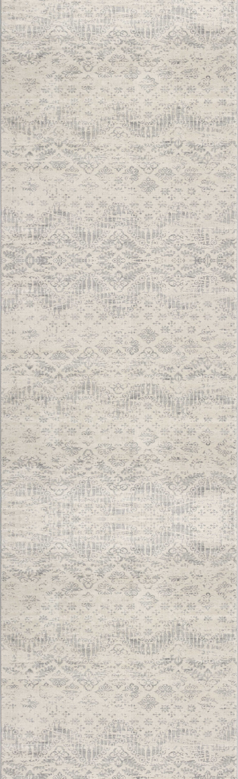 2’ X 13’ Ivory Distressed Ikat Pattern Runner Rug