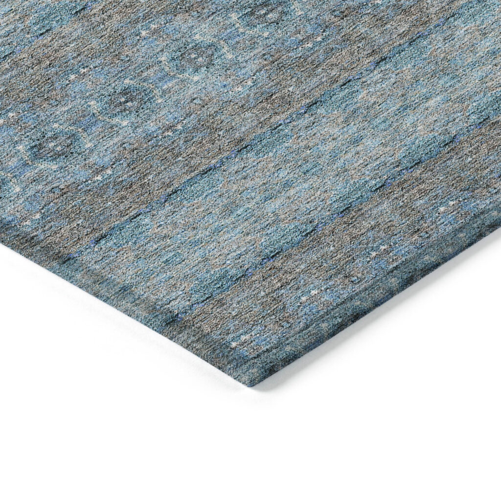 5' X 8' Teal Blue Aqua And Gray Floral Medallion Washable Indoor Outdoor Area Rug