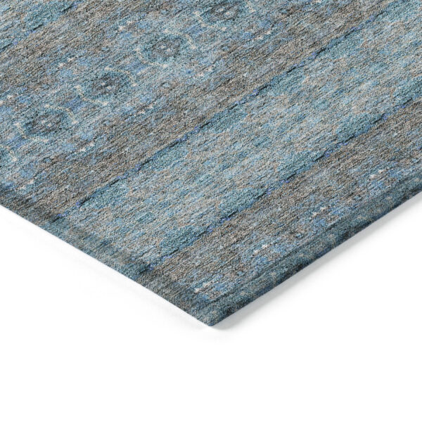 5' X 8' Teal Blue Aqua And Gray Floral Medallion Washable Indoor Outdoor Area Rug