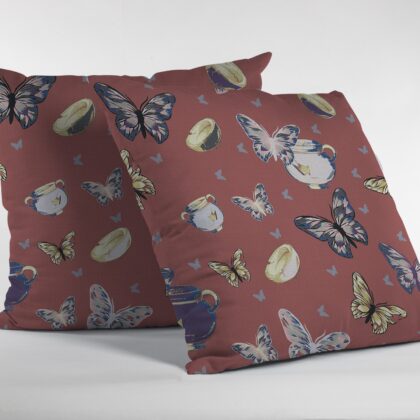 16" Copper Rose Butterflies Zippered Suede Throw Pillow