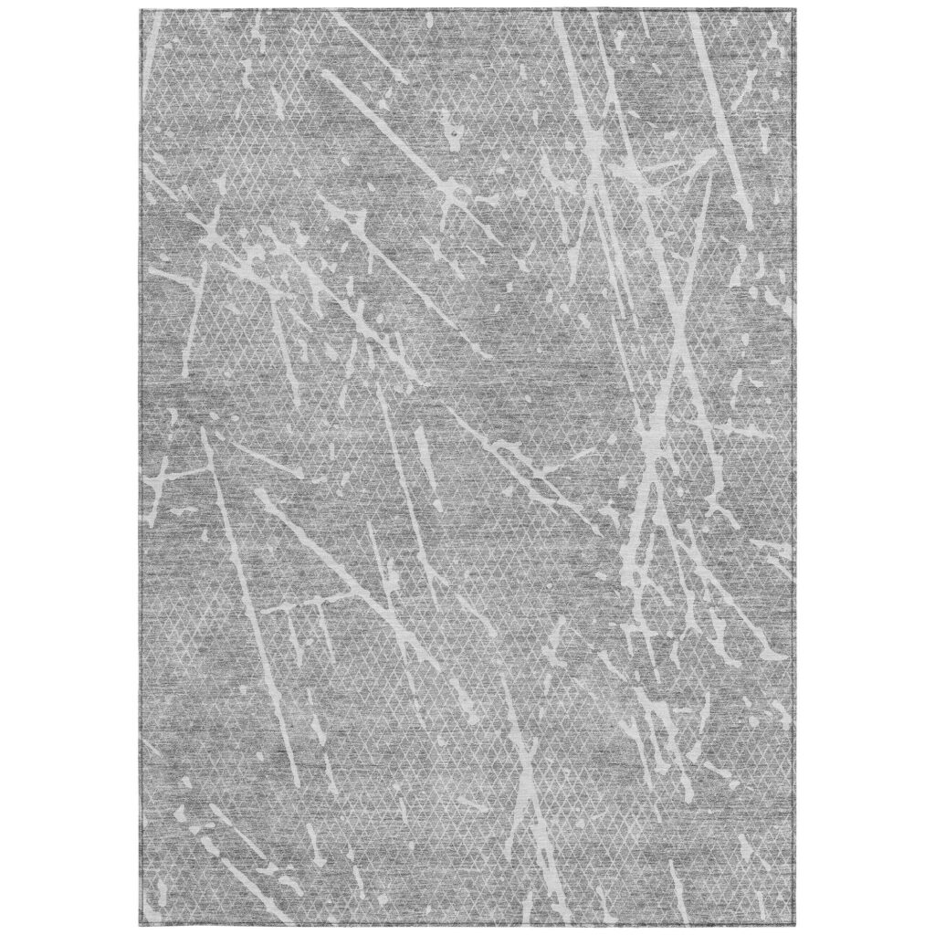 3' X 5' Gray Ivory And Silver Abstract Washable Indoor Outdoor Area Rug