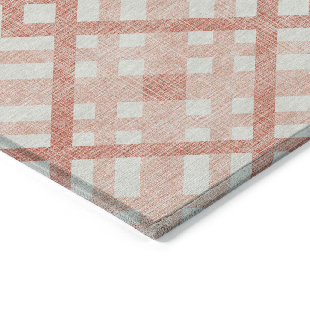 10' X 14' Salmon Peach And Ivory Geometric Washable Indoor Outdoor Area Rug