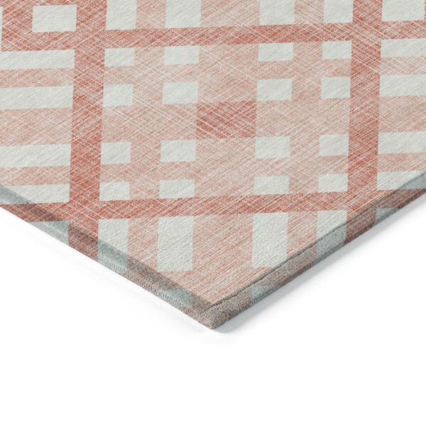 10' X 14' Salmon Peach And Ivory Geometric Washable Indoor Outdoor Area Rug