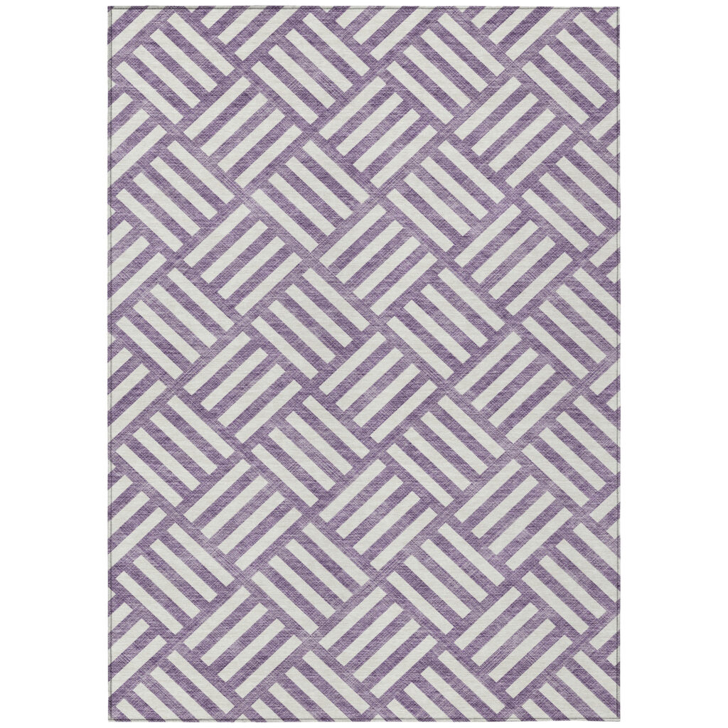 5' X 8' Purple And Ivory Geometric Washable Indoor Outdoor Area Rug