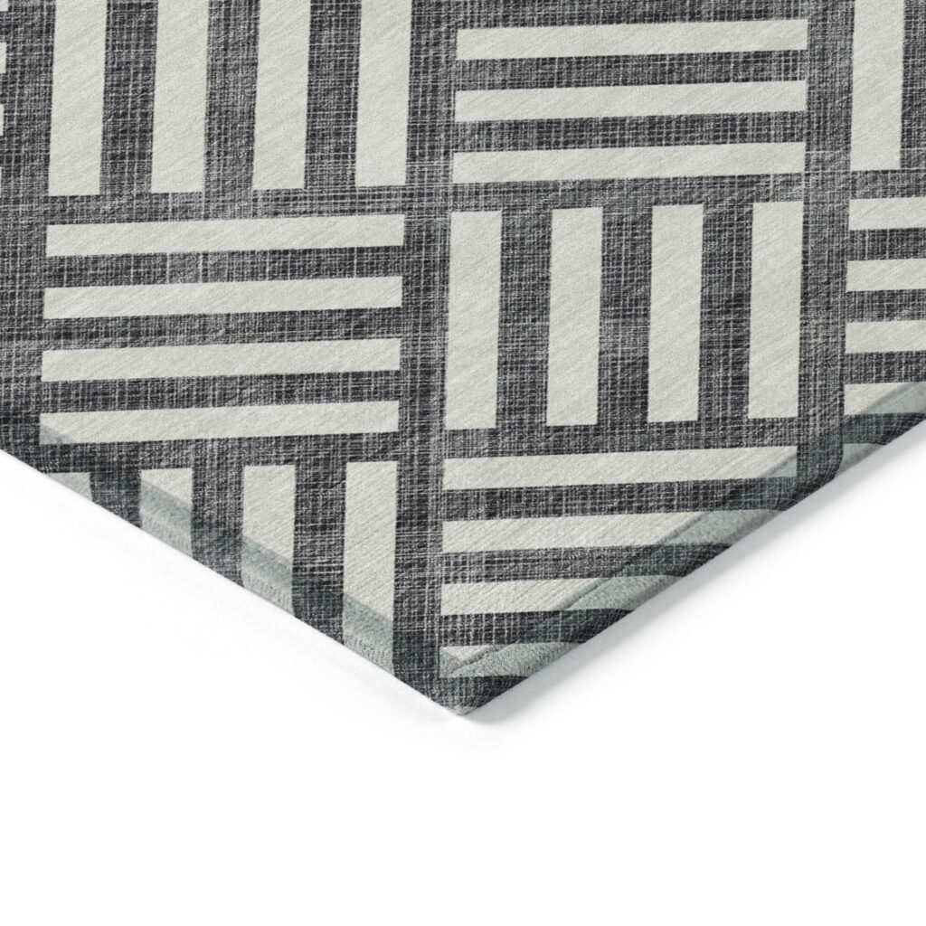 5' X 8' Black And Ivory Geometric Washable Indoor Outdoor Area Rug