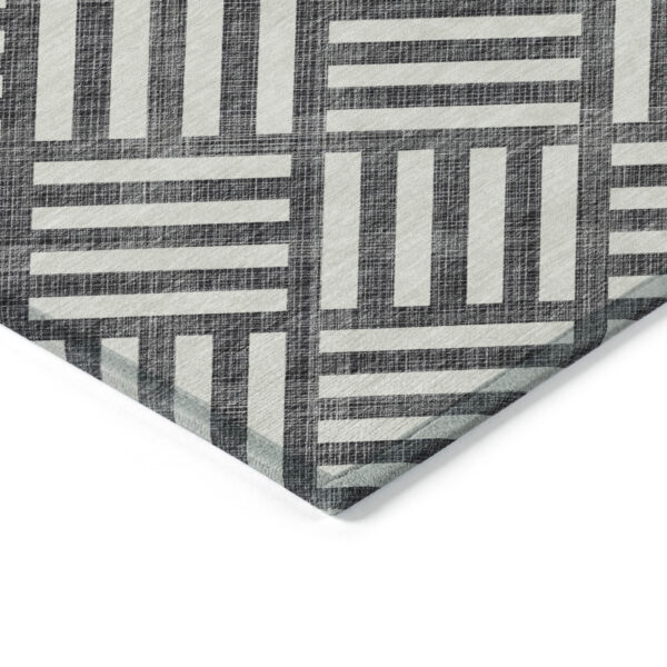 5' X 8' Black And Ivory Geometric Washable Indoor Outdoor Area Rug