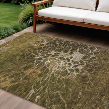 8' X 10' Chocolate And Gray Abstract Washable Indoor Outdoor Area Rug
