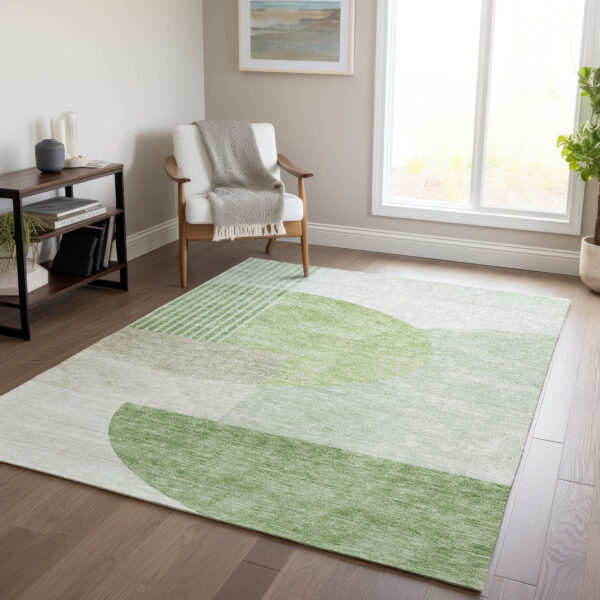 5' X 8' Olive Green And Artichoke Green Geometric Washable Indoor Outdoor Area Rug