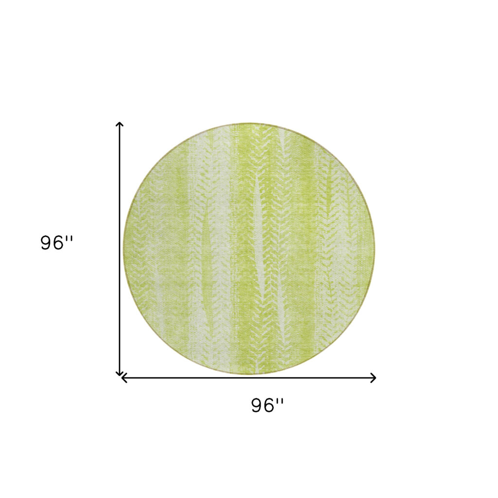 8' Artichoke Green And Ivory Round Botanical Leaves Washable Indoor Outdoor Area Rug