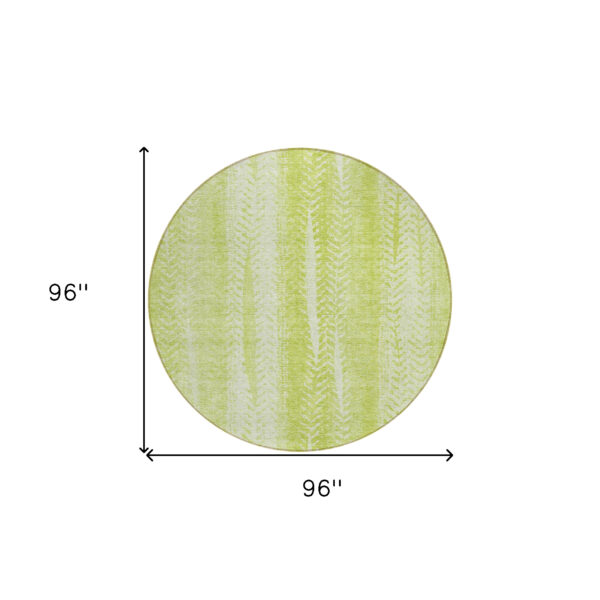 8' Artichoke Green And Ivory Round Botanical Leaves Washable Indoor Outdoor Area Rug