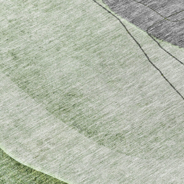 8' Green Olive Green And Gray Round Abstract Washable Indoor Outdoor Area Rug