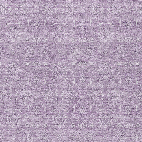10' X 14' Lavender Lilac And Ivory Floral Washable Indoor Outdoor Area Rug