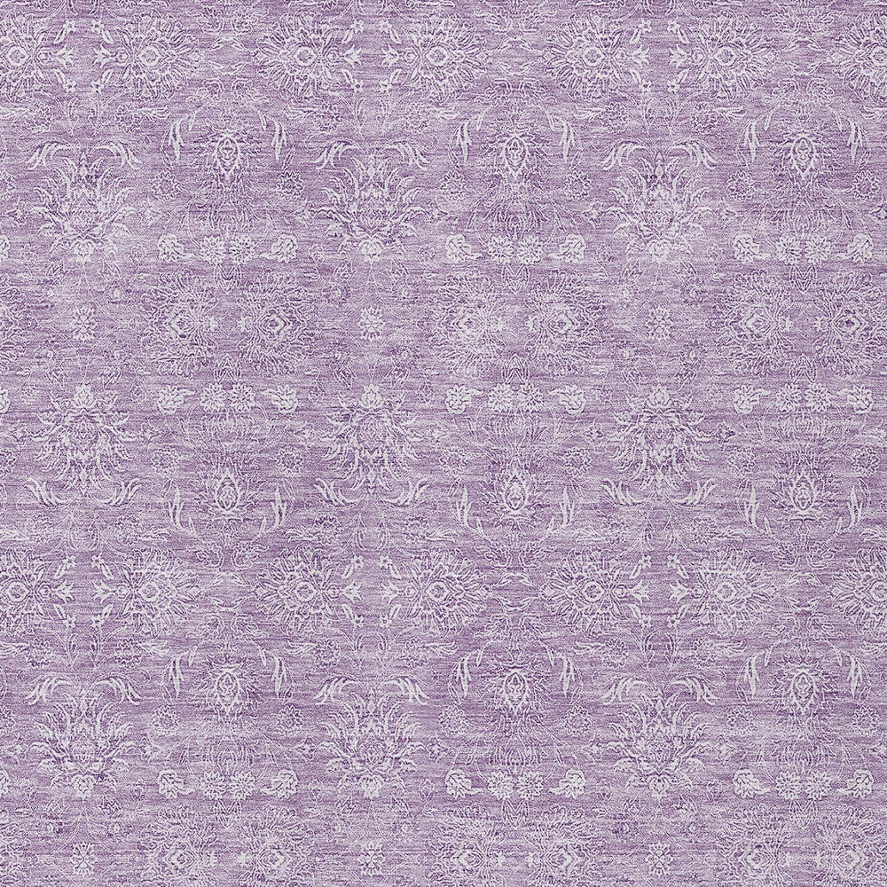 10' X 14' Lavender Lilac And Ivory Floral Washable Indoor Outdoor Area Rug