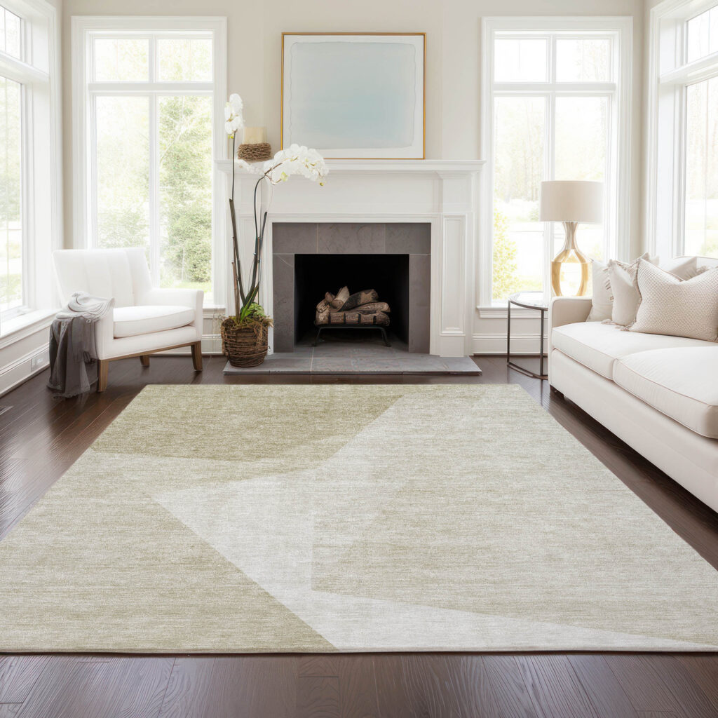 10' X 14' Beige Khaki And Taupe Abstract Washable Indoor Outdoor Area Rug