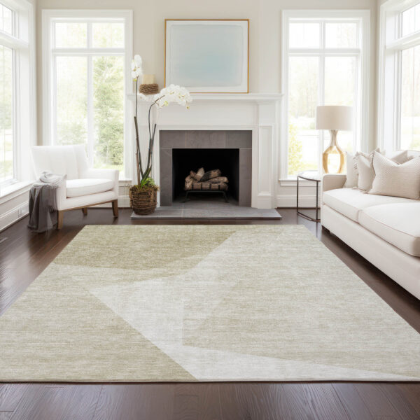 10' X 14' Beige Khaki And Taupe Abstract Washable Indoor Outdoor Area Rug