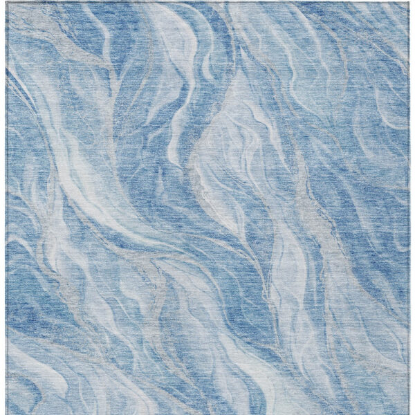9' X 12' Denim Blue And Sky Blue Abstract Washable Indoor Outdoor Area Rug