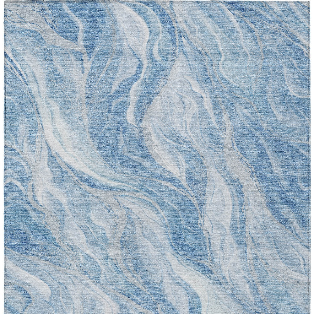 9' X 12' Denim Blue And Sky Blue Abstract Washable Indoor Outdoor Area Rug