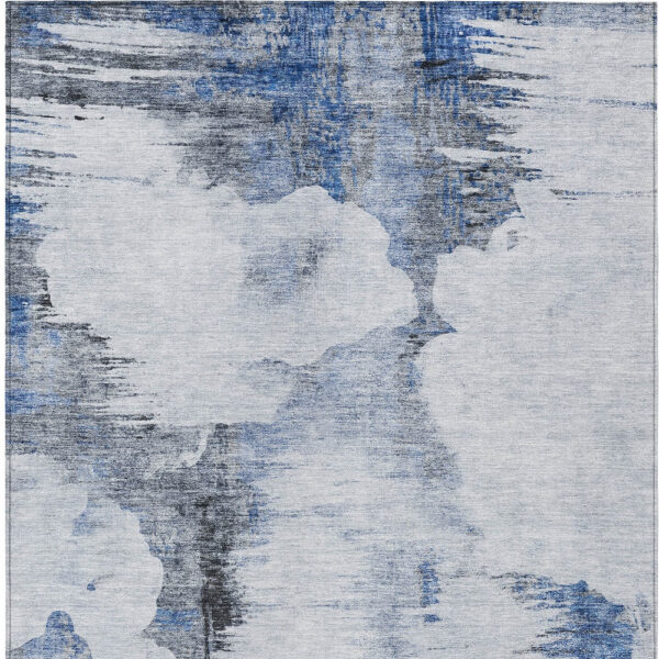 8' X 10' Navy Blue And Ivory Abstract Washable Indoor Outdoor Area Rug