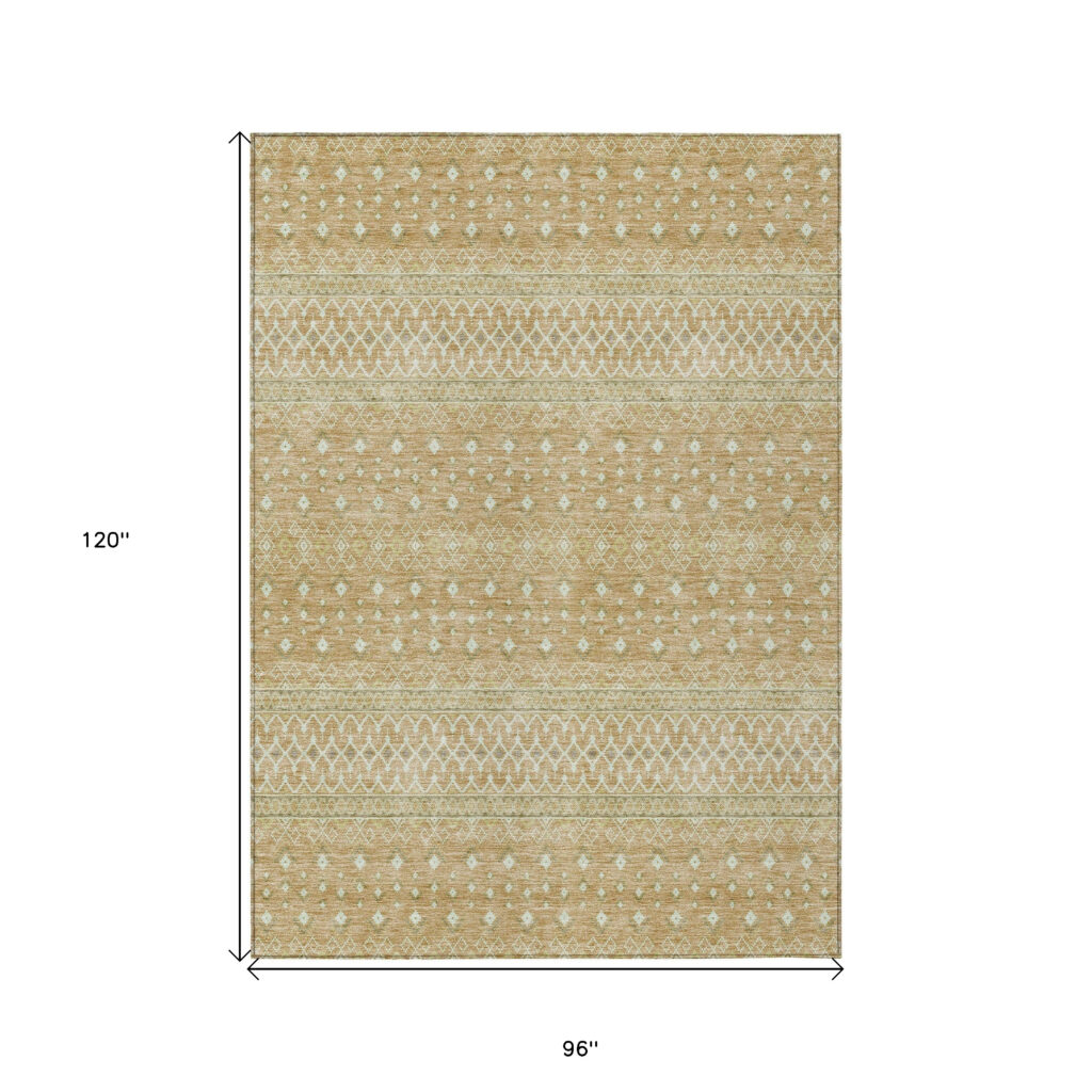 8' X 10' Copper Ivory And Olive Green Tribal Washable Indoor Outdoor Area Rug